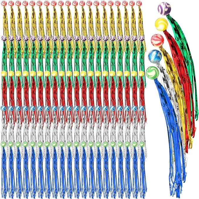 Leyndo 50 Pcs Colorful Streamer Balls Rubber Comet Ball Decorations for Party Favors, Goodie Bag Stuffers,Piñata Fillers, Assorted Colors