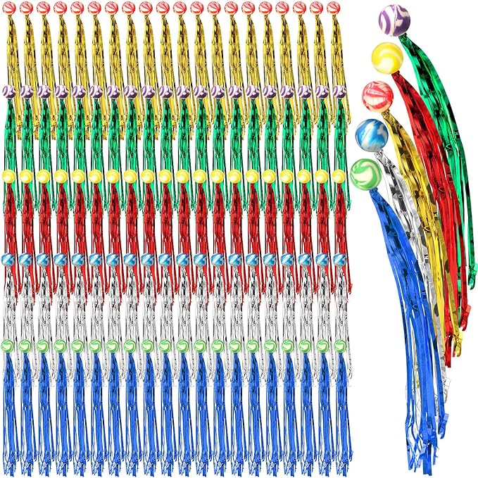 Leyndo 100 Pcs Colorful Streamer Balls Rubber Comet Ball Decorations for Party Favors, Goodie Bag Stuffers,Piñata Fillers, Assorted Colors