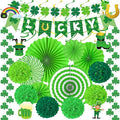 28 PCS St Patricks Day Decorations, Green St Patricks Day Paper Fan Set, Shamrock Decorations with Paper Fans Pompoms, Cards and Swirls, Banner and Garlands, Green Party Decorations for Home