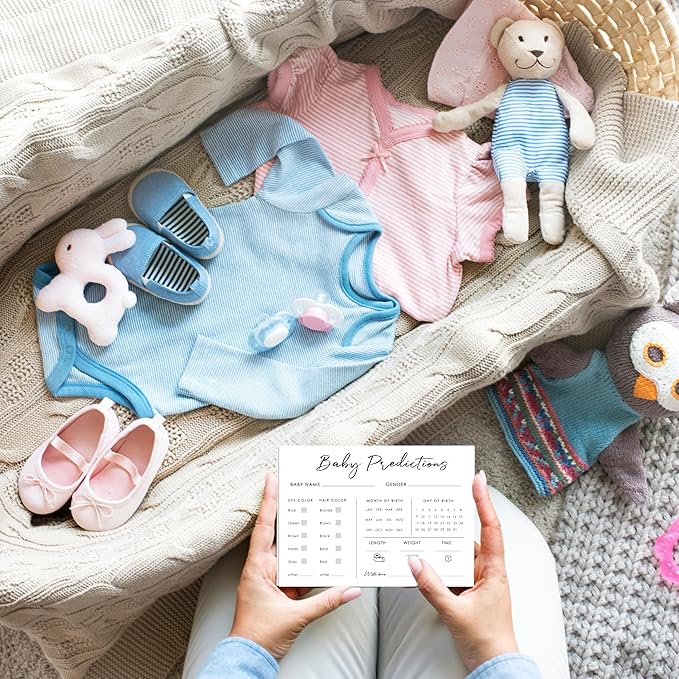 Baby Predictions and Advice Cards, 5" x 7" Minimalism Baby Shower Predictions Cards, Daily Party Games & Activities Favors for Newparents - G01