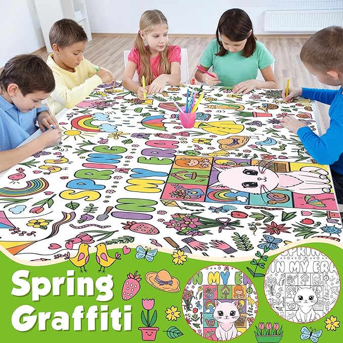 OHOME Spring Giant Coloring Poster/Tablecloth - 72×30 Inch Spring Decorations for Home,Kids Crafts Games Activities Toys Decor Party Decor for Classroom School