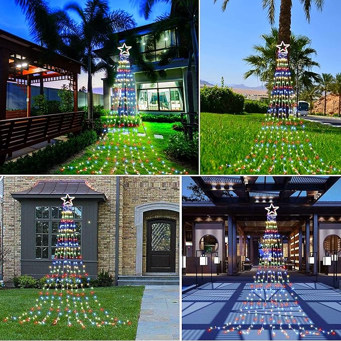PUHONG Christmas Decoration Outdoor Star String Lights, 16.4Ft Christmas Tree Toppers Lights 320 LED 8 Modes with 12" Lighted Star for Halloween Christmas New Year Holiday Birthday (Multicolored)