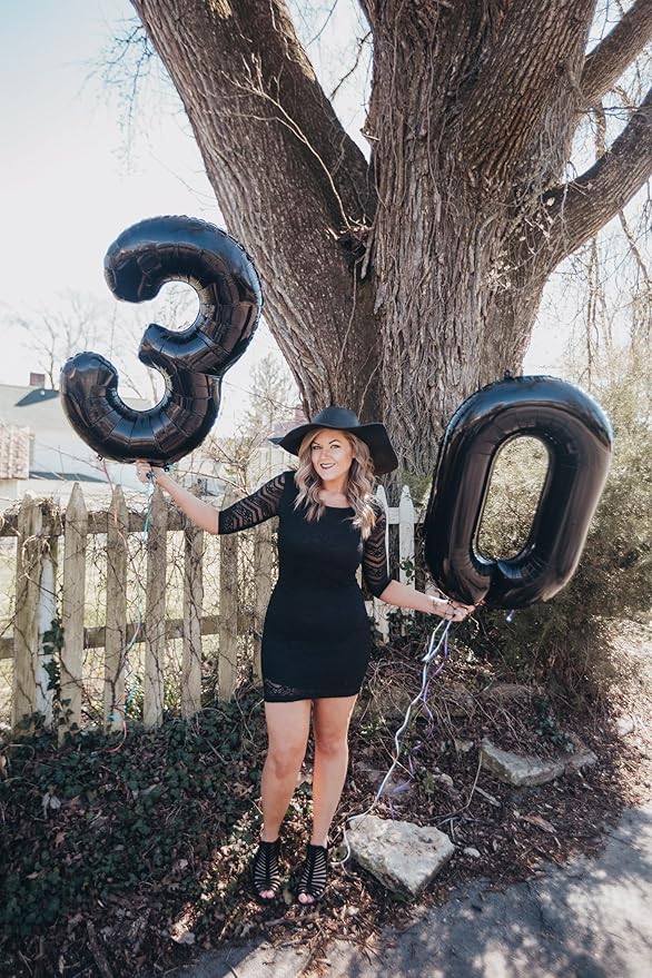 30 Balloon Number, Black Number 30th Birthday Balloons 40 Inch, 30 Years Old Black Birthday Decorations for Men Women, 30th Anniversary Decorations