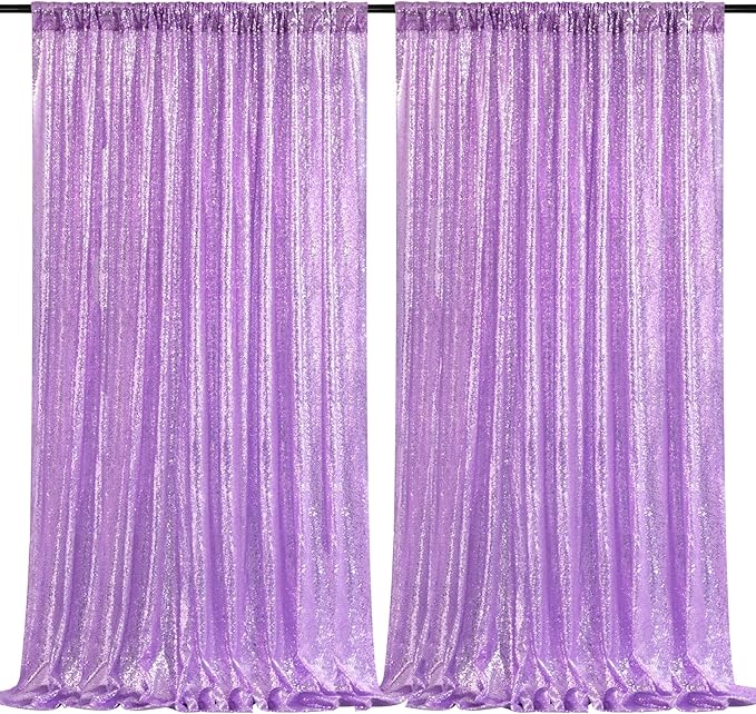 B-COOL Sequin Backdrop Curtains 2 Packs 5ftx8ft Lavender Sparkle Backdrop Fabric Glitter Photography Drapes for Party Wedding Birthday Decoration