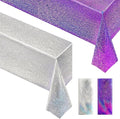 Purple & Silver Holographic Laser Tablecloth 40" x 108" Iridescence Shiny Birthday Party Table Cloth Plastic Table Cover For Halloween Event Wedding Anniversary Bridal 16th 18th 21th Party Supplies