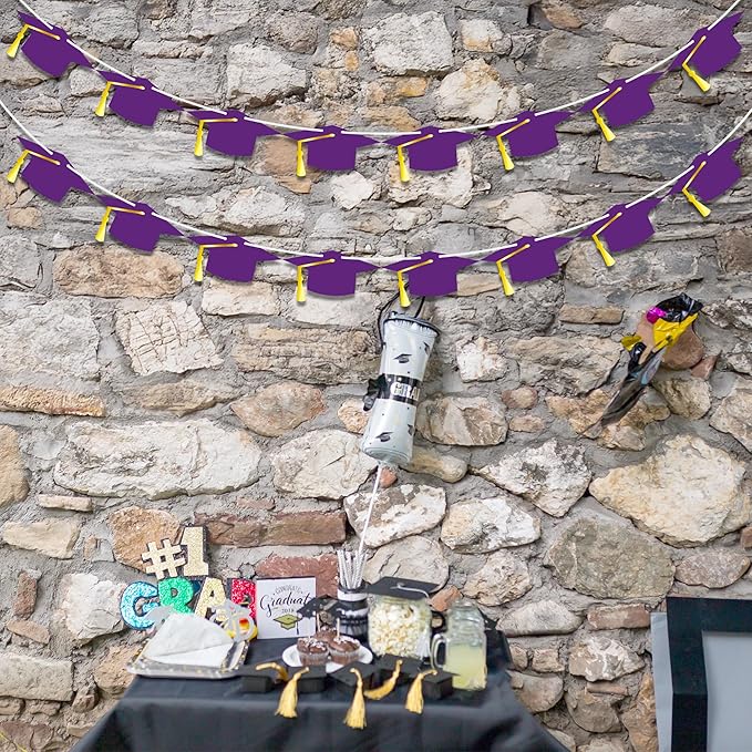 16PCS 2025 Purple Graduation Banner - Congrats Grad Banner, Personalized Class of 2025 Decor with Glitter Tassel, Outdoor Graduation Party Supplies for Home School College Grad Party Supplies