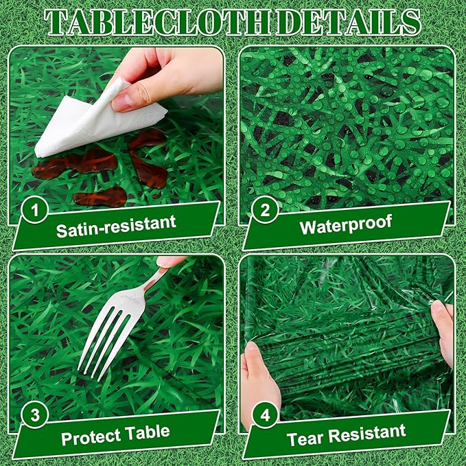 3 Pack Green Grass Field Plastic Tablecloth, 54 x 108 Inch Golf Table Cloth Disposable Tablecloths for Rectangle Tables Waterproof Sports Theme Table Cover for Golf Football Birthday Party Supplies