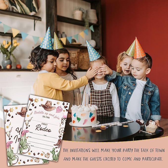 1st Country Western Birthday Invitations, Nashville Rodeo Birthday Party Invitation Card for Girls, Cowgirl Birthday Party Favors & Celebration Supplies(20 Set of Invitations with Envelopes)-B04