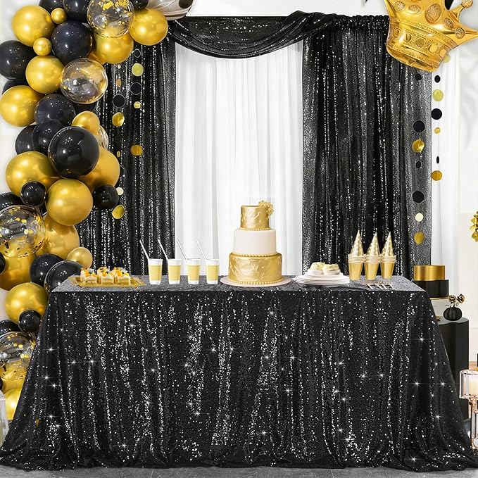 B-COOL Black Sequin Backdrop Curtain 6 Panels 2FTx8FT Shiny Curtain Drapes Glitter Background for Birthday New Years Holiday Party Satge Decorations