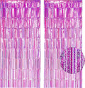 2 Pack 3.2ft x 8.3ft Foil Fringe Backdrop Metallic Tinsel Door Window Curtain Party Photo Booth Props for Birthday Bachelorette Wedding Graduation Party Decorations (Purple)