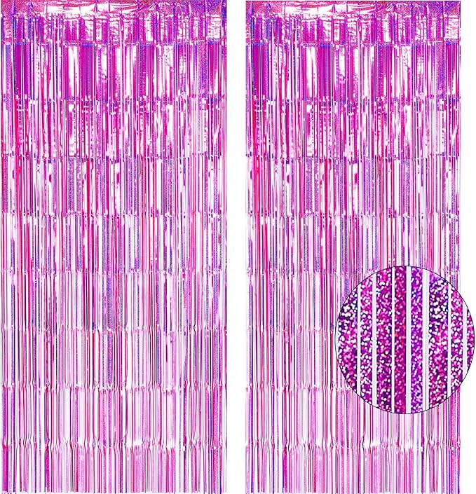 2 Pack 3.2ft x 8.3ft Foil Fringe Backdrop Metallic Tinsel Door Window Curtain Party Photo Booth Props for Birthday Bachelorette Wedding Graduation Party Decorations (Purple)