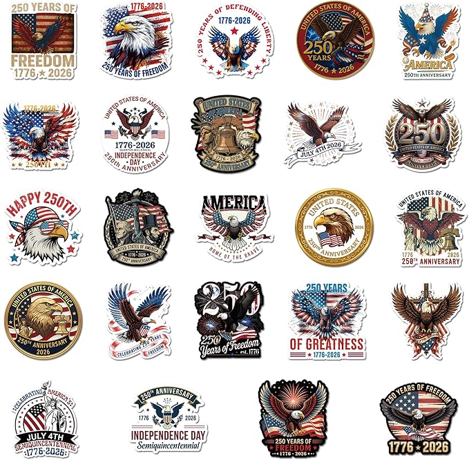 24 Pcs 250th Anniversary USA Magnets, America Merchandise Eagle July 4th Independence Day Fridge Magnet Set, Magnetic Decorations for Refrigerator Locker Office Whiteboard