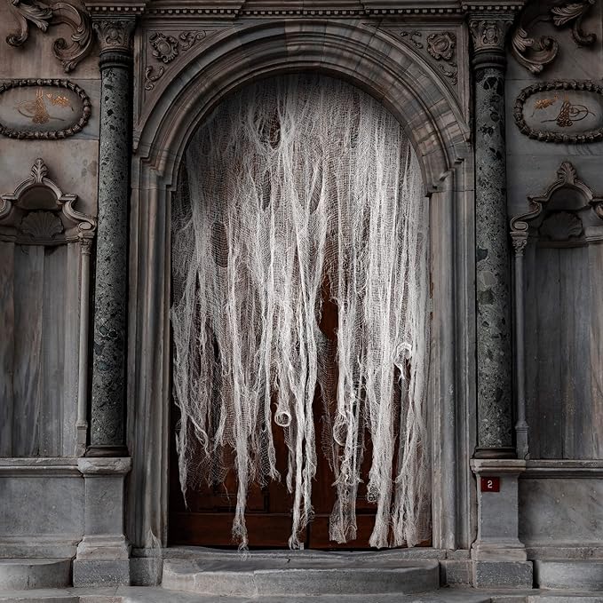 Watayo 196 x 39 Inch Halloween Creepy Cloth, Large White Scary Spooky Cheese Cloth, Windows Entryways Cover Gauze for Halloween Party Outdoor Home Wall Decor Supplies