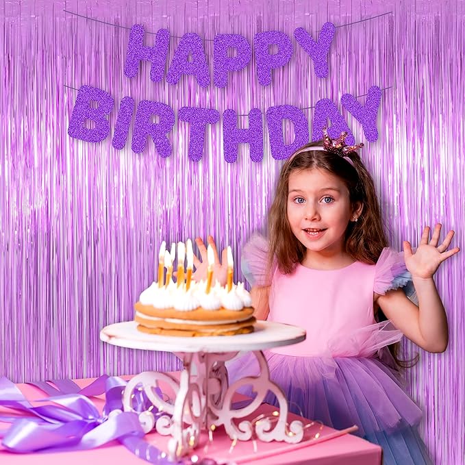 Melsan Light Purple Tinsel Curtain Backdrop, 3.28 x 8ft Metallic Foil Fringe Curtains with Adhesive + Extra Backup Tape, Shiny Party Background for Birthday, Photo Booth & Event Decor, 2 Pack