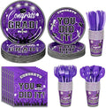 175PCS Graduation Plates and Napkins Set 2026 Graduation Party Supplies Tableware Set Include Paper Plate Napkin Cup Knife Fork Spoon for Grad Party Decor Serve25(Purple and black)