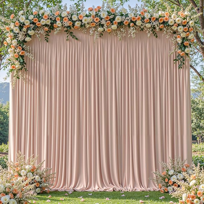 8x10FT Nude Backdrop Curtains for Wedding Parties, Wrinkle Free Polyester Photography Backdrop Drapes for Wedding Baby Shower Birthday Parties Stage Background Stand Decorations 4x10ft,2 Panels