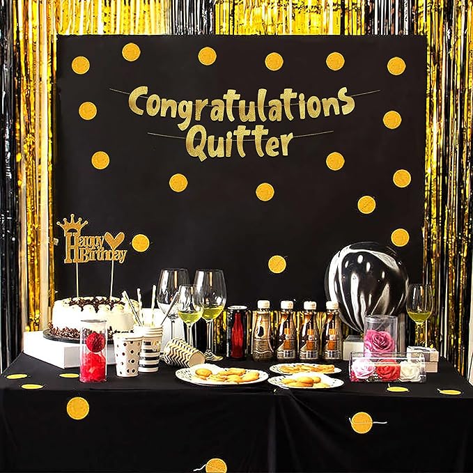 Pre-Strung Congratulations Quitter Gold Glitter Banner - Retirement Decorations for Men and Women - Retirement Party Supplies and Gifts