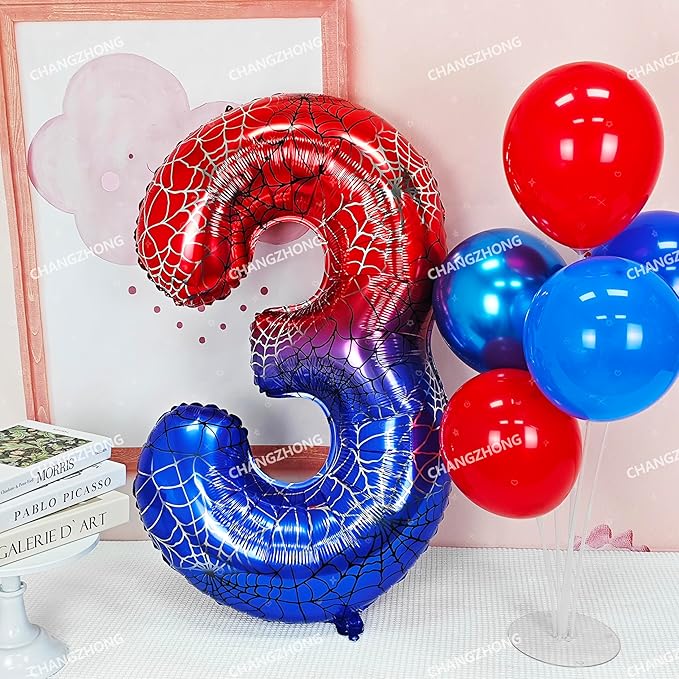 40 Inch Red and Blue Spider Theme Large Number 8 Balloon Giant Foil Birthday Balloons for Spider Theme Party Boy or Girl 8 th Birthday Wedding Anniversary Baby Shower Party Decorations