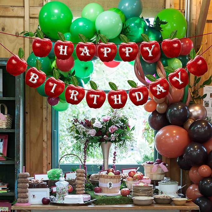 Apple Happy Birthday Banner – Fruit-Themed Birthday Decoration Banner for Party Backdrops, Indoor Celebration Décor, Dessert Table Styling, Wall Hanging Display, and Creative Birthday Event Setup