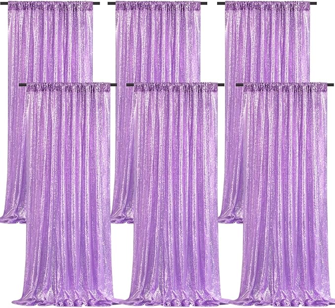 B-COOL Lavender Sequin Backdrop Curtain 6 Panels 2ftx8ft Light Purple Sparkly Curtain Drapes for Birthday Party Wedding Mermaid Background Decorations