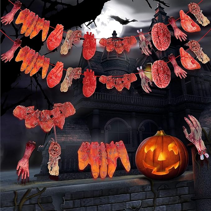 Seyal® Halloween Broken Body Parts, 36 Pcs Garland, Decorations Blood Body Parts for Scary Haunted House Halloween Horror Party Supplies