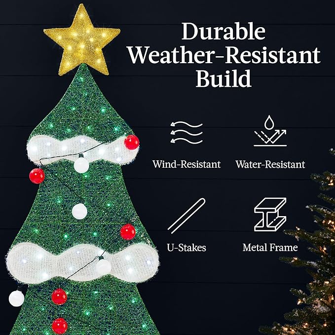 Best Choice Products 6ft Lighted 2D Christmas Tree Outdoor Décor, Large Holiday Yard Decoration w/ 170 Twinkling LED Lights, Storage Bag - Red