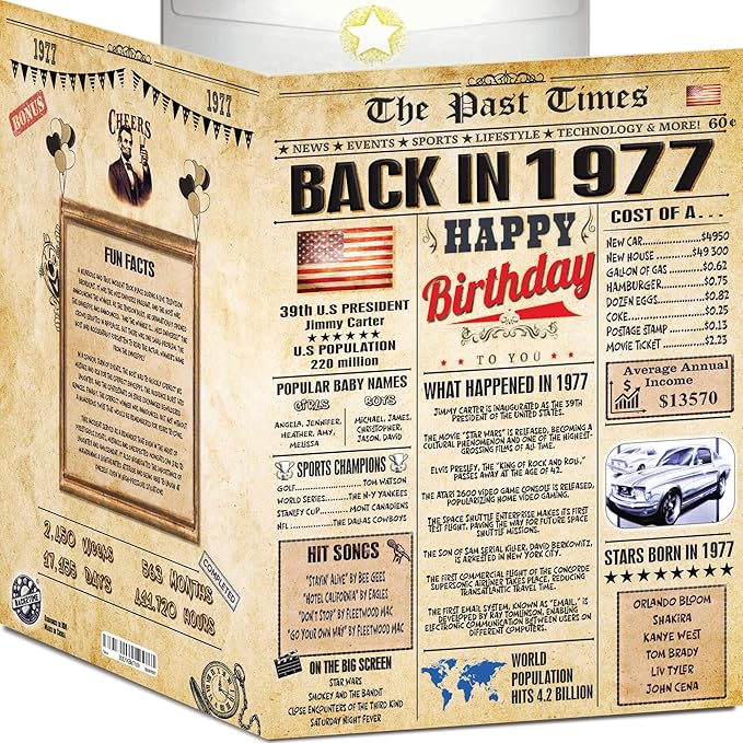 49th Birthday Card for Women Men - Back In 1977 Newspaper - 49 th Happy BIRTHDAY card - 49 birthday gift for Her Him - JUMBO size - 49th birthday decorations Dad Mom - Best gifts for 49 year old