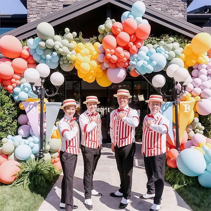 124PCS Rainbow Balloon Arch Kit, Assorted Colorful Balloon Garland with Dusty Slate Blue Retro Orange Balloons, Mustard Yellow Beige Balloons for Baby Shower Boho Groovy Birthday Party Decorations