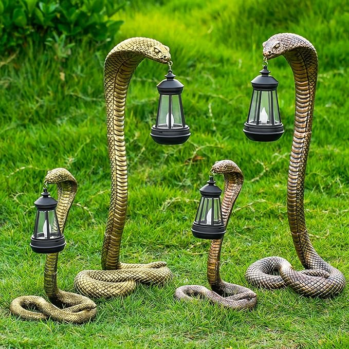 19.29'' Garden Outdoor Statues Snake with Solar Lantern,Lawn Decor Snake Statue for Patio,Balcony,Yard Ornament - Unique Housewarming Gifts,Haunted House Prop and Christmas Decorations