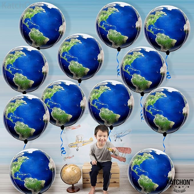 KatchOn, Globe Balloons Set - 22 Inch, Pack of 12 | World Balloons for Around the World Party Decorations | Earth Balloon for Earth Day Decorations, International Party Decoration | Travel Theme Party