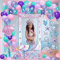 Mermaid Birthday Decorations for Women,Happy Birthday Banner, 35 Balloons,Photo Booth Props for Kids Girls