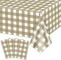 4 Pack Khaki Tablecloths, Khaki and White Checkered Tablecloths 86 x 51 Inches Gingham Tablecover Rectangular Waterproof Picnic Table Covers for Birthday Party Supplies