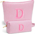 Travel Essentials - Portable Travel Makeup Bag Set for Women, Custom Portable Initial Travel Toiletry Bag, Makeup Pouch Organizer Cosmetic Bag Birthday Gifts for Women, Pink Letter D