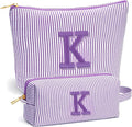 Beach Bags for Women Girl - Summer Beach Toiletry Makeup Bag, Travel Gifts for Her, Summer Personalized Makeup Pouch for Women Girls Birthday Gifts for Womens Girls - Purple Initial K