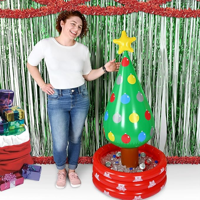 Beistle Inflatable Christmas Tree Coolers - 2 Pack, Holds approx. 24 12 oz. Cans - Beverage Cooler, Drink Containers for Parties, Christmas Inflatable, Holiday Decorations, 4’ 8” x 26”