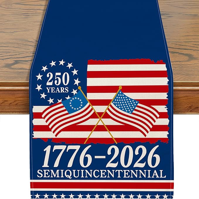 250 Anniversary USA Table Runner, 4th of July Table Runner 250th Anniversary Decorations America Patriotic 250 Years of Freedom 1776-2026 Memorial Day Home Party Decor 13x72 Inch