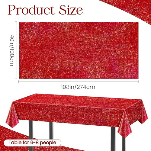 1 pcs Red Holographic Laser Tablecloths for Parties 40" x 108" Table Cloth Iridescence Shining Table Decoration For Valentines Galentines Day Princess Graduation Christmas Birthday Party Supplies