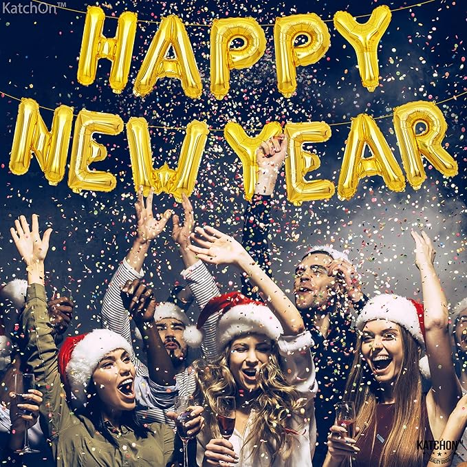 KatchOn, Gold Happy New Years Balloons - 16 Inch | New Year Eve Balloons for Happy New Years Decorations 2026 | Happy New Year 2026 NYE Balloon | New Years Eve Party Supplies 2026