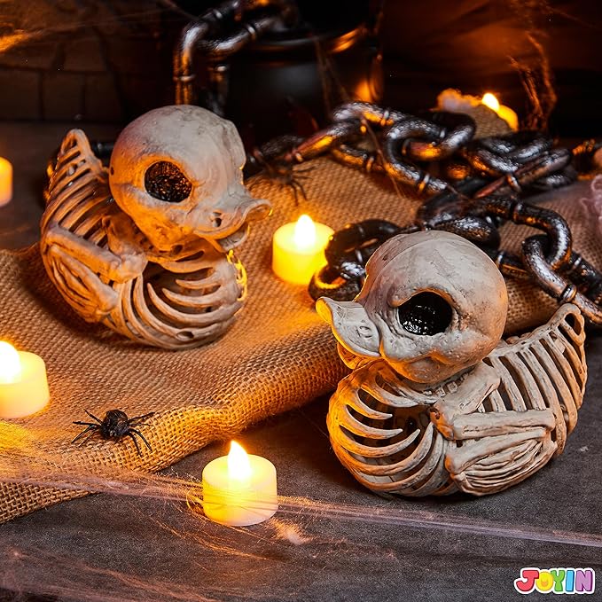 JOYIN 2 PCS 4.5” Duck Skeleton Plastic Bones Halloween Decorations for Spooky Animal Courtyard Halloween Graveyard Decor, Indoor Outdoor Prop Party Trick or Treat Decor