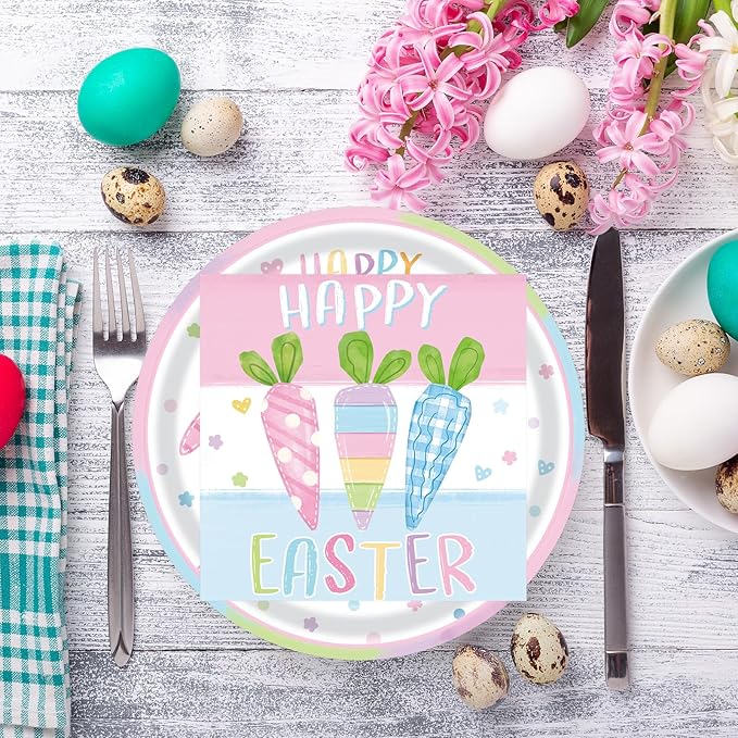 40Pcs Easter Paper Plates and Napkins Party Supplies, Disposable Bunny Plates Carrot Napkins Dinnerware Set for for Spring Easter Holiday Birthday Decorations