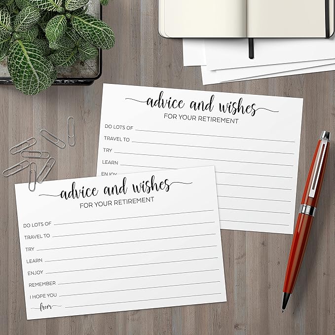 321Done Retirement Party Advice and Wishes Cards, 4x6 White, Made in USA - Fun Party Idea, Game, Activity, Well Wishes and Memories - Ad Lib Prompts - Set of 50