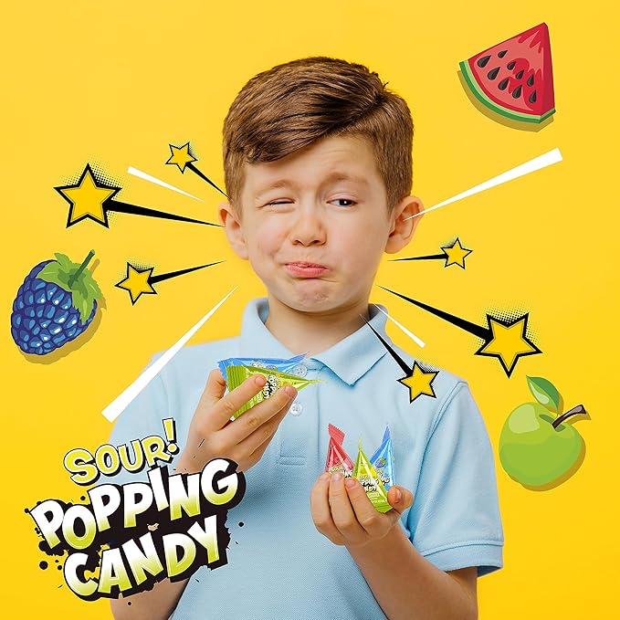 Sour Popping Rocks - 40 Mini Packs - Easter Candy - Sour Popping Candy Individually Wrapped - Easter Eggs Fillers - Assorted Fruit Flavors - Party Favors