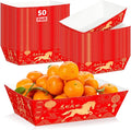 50 PCS Chinese New Year Decorations 2026, Spring Festival Food Paper Trays, Disposable Chinese New Year Candy Trays Food Boats, Year of The Horse Decorations for Taco Burger Popcorn