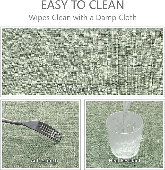 Rectangle Tablecloth Linen Textured Waterproof & Stain Resistant Table Cloth Wrinkle Free Decorative Fabric Farmhouse Table Cover for Dining/Party/Buffet/Wedding, 60 x 144 Inch, Sage Green