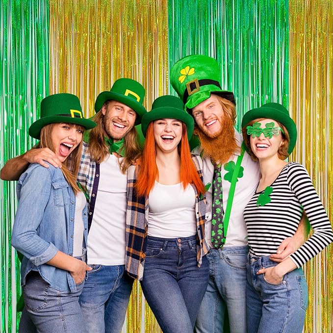Gold Tinsel Curtain Backdrop – Melsan 2 Pack 3.2 ft x 8 ft Metallic Foil Fringe Curtains for St Patricks Party, Birthday Decorations, Graduation, Photo Booth Backdrop, Sparkle Gold Party Streamers