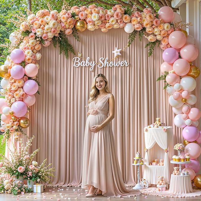 8x10FT Nude Backdrop Curtains for Wedding Parties, Wrinkle Free Polyester Photography Backdrop Drapes for Wedding Baby Shower Birthday Parties Stage Background Stand Decorations 4x10ft,2 Panels