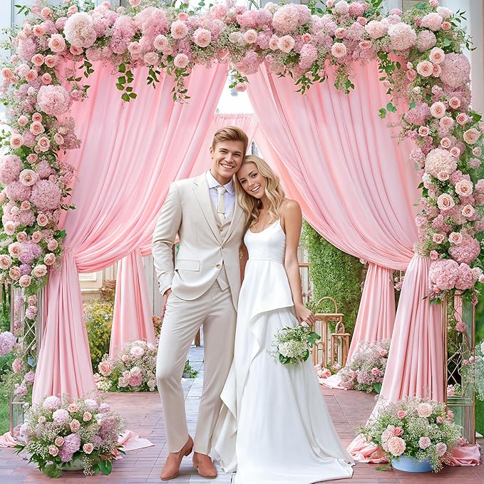 8x10FT Baby Pink Backdrop Curtains for Wedding Parties, Wrinkle Free Polyester Photography Backdrop Drapes for Wedding Baby Shower Birthday Parties Stage Background Stand Decorations 4x10ft,2 Panels