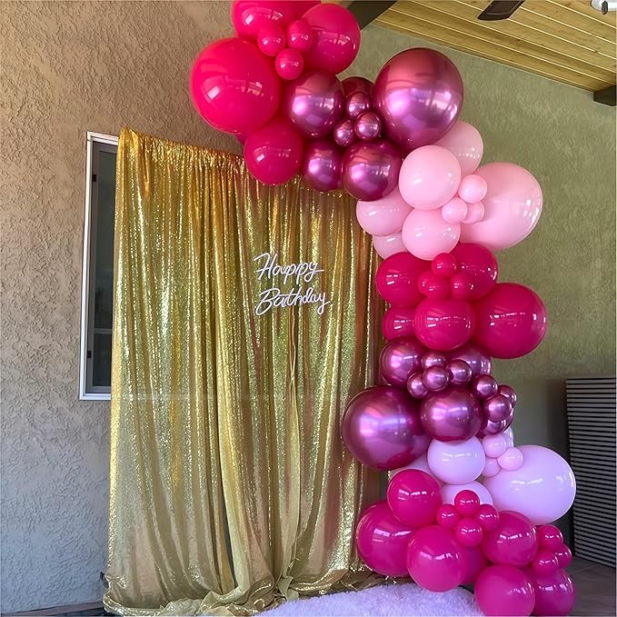 Pink Balloon Arch Garland Kit, Pastel Baby Hot Pink Balloons with Metallic Gold Latex Balloons for Girls Women Birthday Mother's Day Bridal Baby Shower Wedding Anniversary Princess Theme Decorations