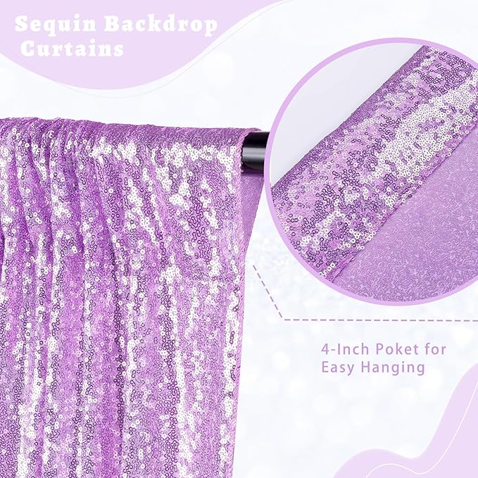 B-COOL Sequin Backdrop Curtains 2 Packs 5ftx8ft Lavender Sparkle Backdrop Fabric Glitter Photography Drapes for Party Wedding Birthday Decoration