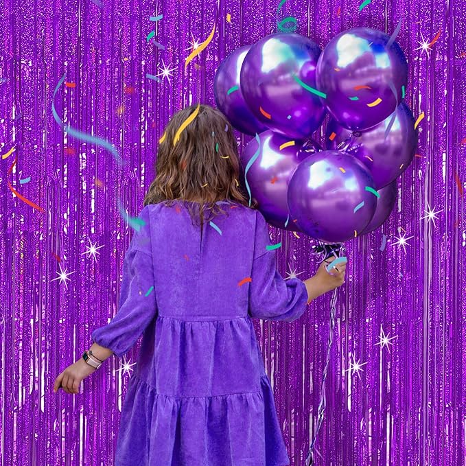 3 Pack Purple Backdrop Tinsel Streamers Foil Fringe Backdrop Halloween Party Decorations Purple Backdrop Curtain Birthday Graduation Bachelorette Christmas New Year Party Decorations